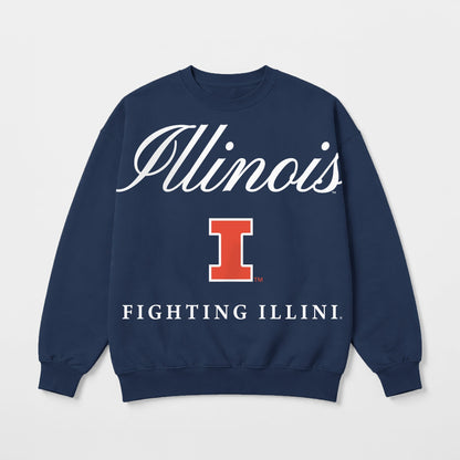 ILLINOIS FIGHTING ILLINI LEGACY CLUB PREMIUM FLEECE DROP SHOULDER CREWNECK PULLOVER