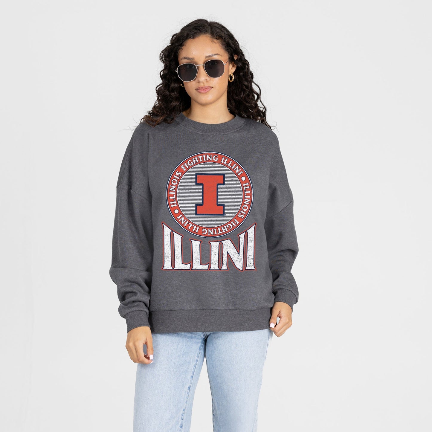 ILLINOIS FIGHTING ILLINI SATURDAY SEAL PREMIUM FLEECE DROP SHOULDER CREWNECK PULLOVER