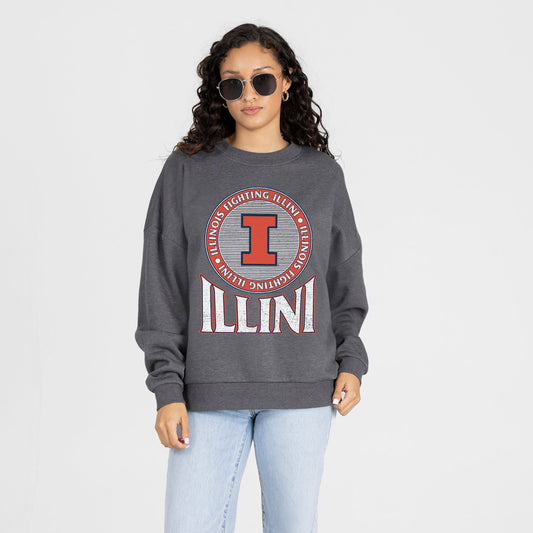 ILLINOIS FIGHTING ILLINI SATURDAY SEAL PREMIUM FLEECE DROP SHOULDER CREWNECK PULLOVER