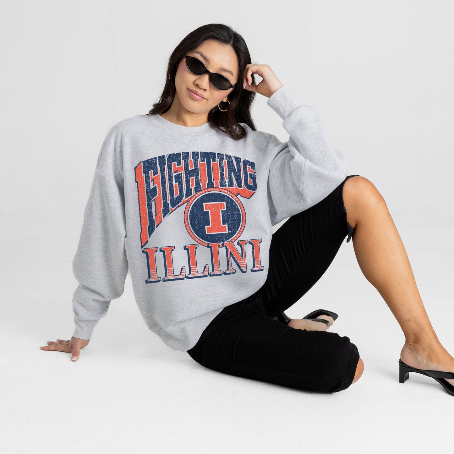 ILLINOIS FIGHTING ILLINI GAME ON PREMIUM FLEECE DROP SHOULDER CREWNECK PULLOVER