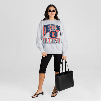 ILLINOIS FIGHTING ILLINI GAME ON PREMIUM FLEECE DROP SHOULDER CREWNECK PULLOVER