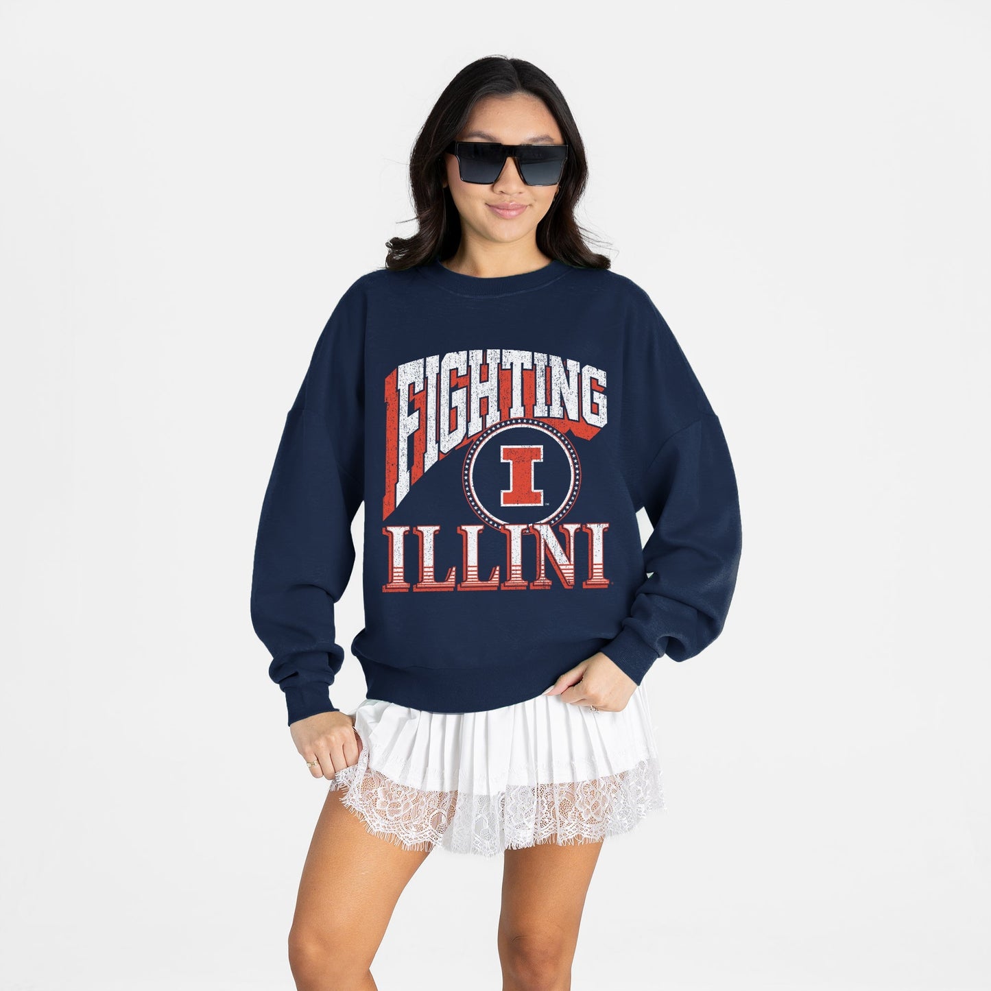 ILLINOIS FIGHTING ILLINI MAIN CHARACTER PREMIUM FLEECE DROP SHOULDER CREWNECK PULLOVER