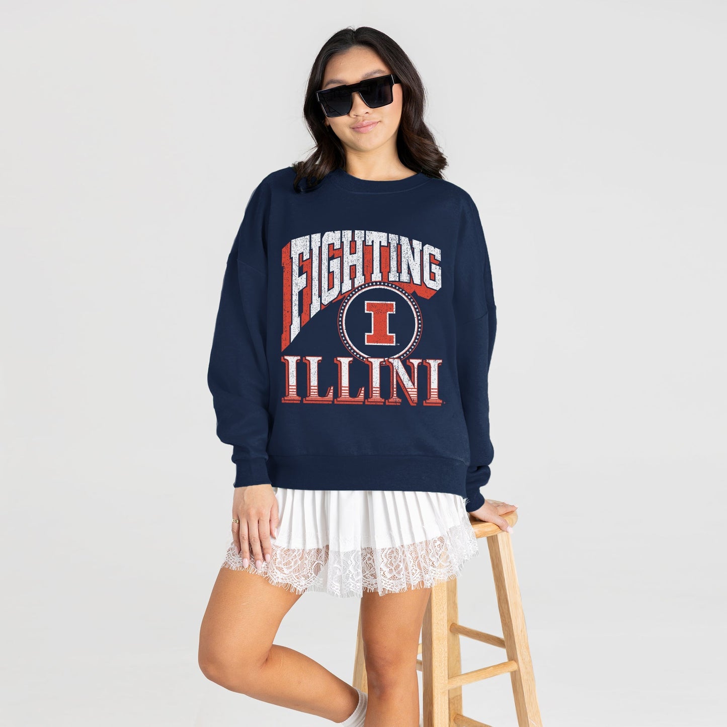 ILLINOIS FIGHTING ILLINI MAIN CHARACTER PREMIUM FLEECE DROP SHOULDER CREWNECK PULLOVER