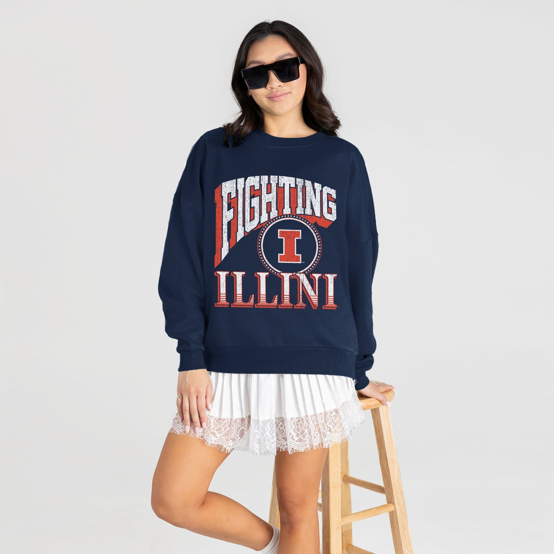 ILLINOIS FIGHTING ILLINI MAIN CHARACTER PREMIUM FLEECE DROP SHOULDER CREWNECK PULLOVER