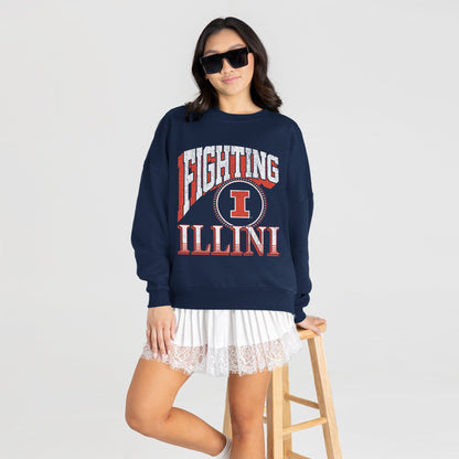 ILLINOIS FIGHTING ILLINI MAIN CHARACTER PREMIUM FLEECE DROP SHOULDER CREWNECK PULLOVER
