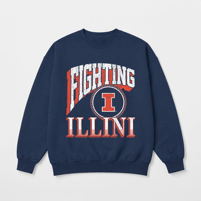 ILLINOIS FIGHTING ILLINI MAIN CHARACTER PREMIUM FLEECE DROP SHOULDER CREWNECK PULLOVER