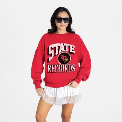 ILLINOIS STATE REDBIRDS MAIN CHARACTER PREMIUM FLEECE DROP SHOULDER CREWNECK PULLOVER