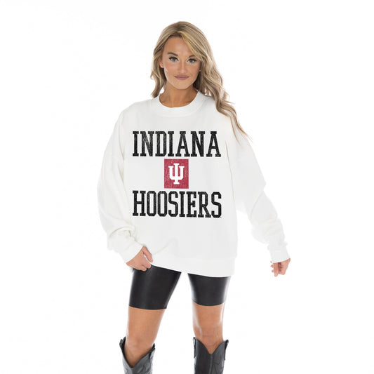 INDIANA HOOSIERS FAIR CATCH LONG SLEEVE UNISEX FIT PREMIUM FLEECE CREWNECK SWEATSHIRT WITH RIBBED KNIT NECKLINE, WRIST, AND WAISTBAND