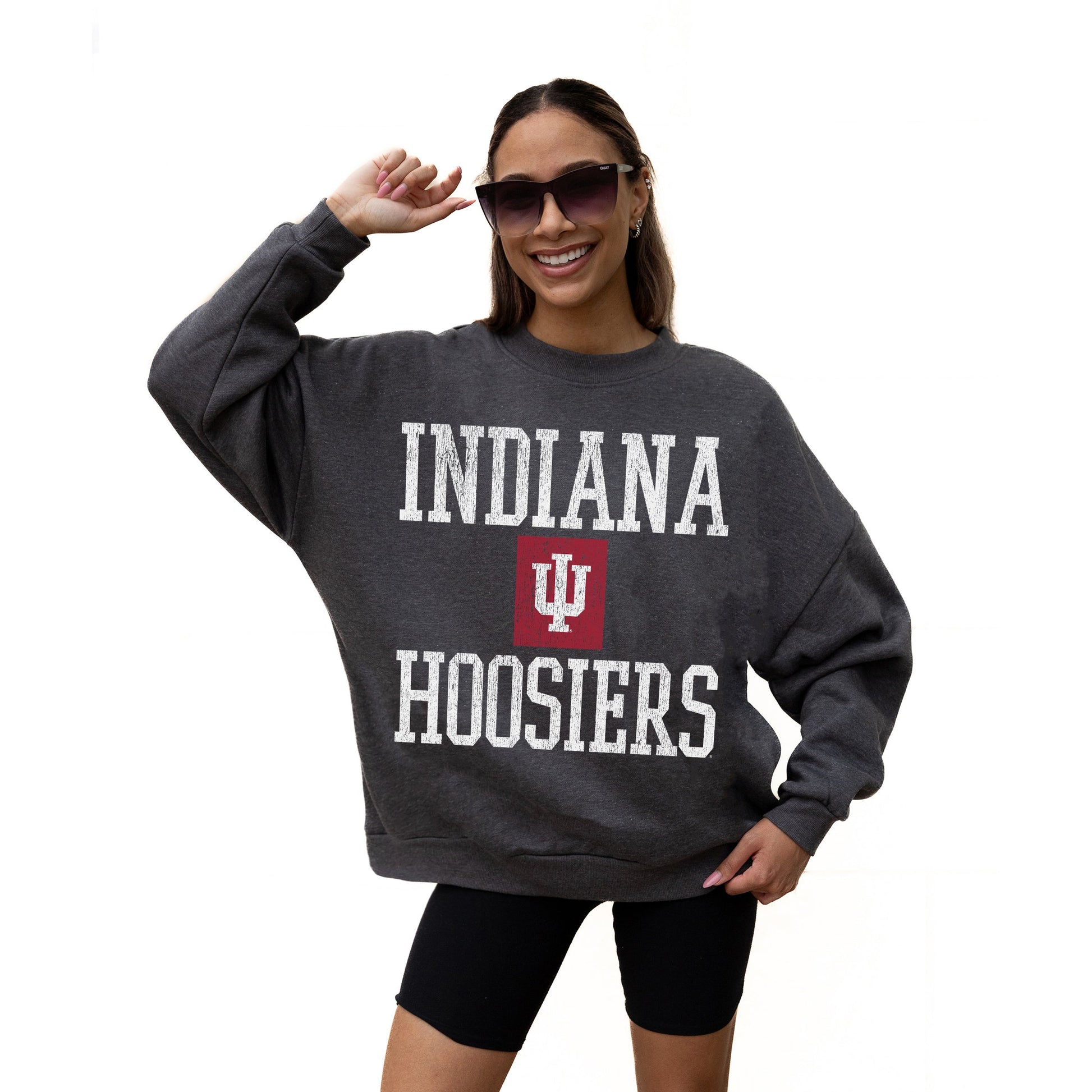 INDIANA HOOSIERS WILD TAILGATE LONG SLEEVE UNISEX FIT PREMIUM FLEECE CREWNECK SWEATSHIRT WITH RIBBED KNIT NECKLINE, WRIST, AND WAISTBAND
