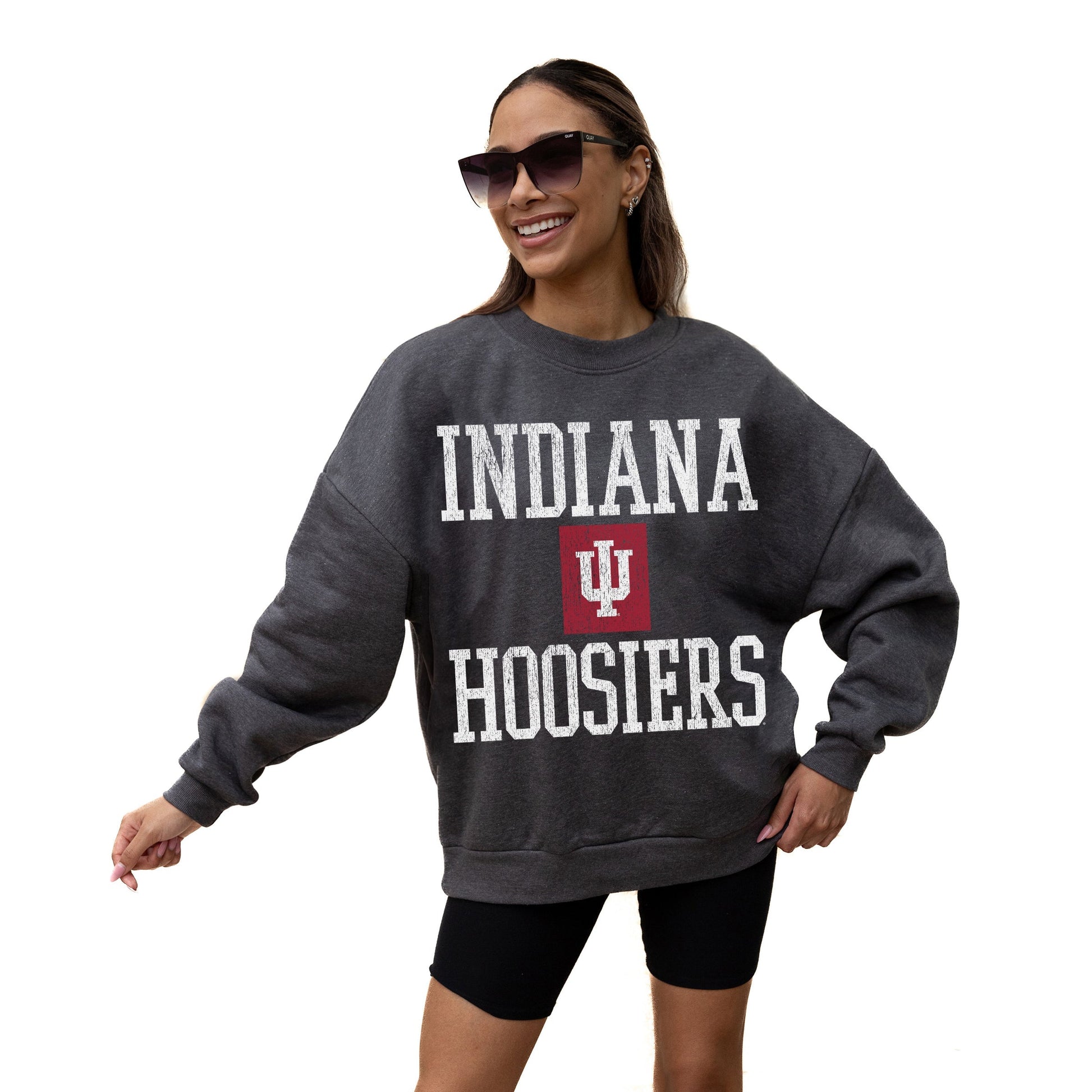INDIANA HOOSIERS WILD TAILGATE LONG SLEEVE UNISEX FIT PREMIUM FLEECE CREWNECK SWEATSHIRT WITH RIBBED KNIT NECKLINE, WRIST, AND WAISTBAND
