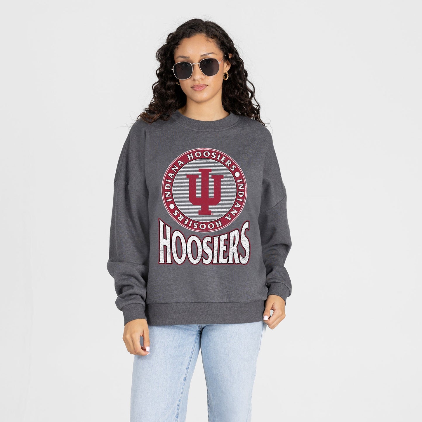 INDIANA HOOSIERS SATURDAY SEAL PREMIUM FLEECE DROP SHOULDER CREWNECK PULLOVER