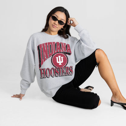 INDIANA HOOSIERS GAME ON PREMIUM FLEECE DROP SHOULDER CREWNECK PULLOVER