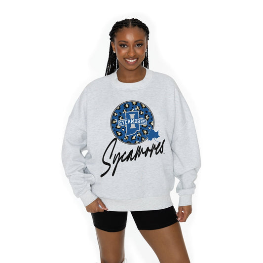 INDIANA STATE SYCAMORES GOING WILD LONG SLEEVE UNISEX FIT PREMIUM FLEECE CREWNECK SWEATSHIRT WITH RIBBED KNIT NECKLINE, WRIST, AND WAISTBAND - The Club