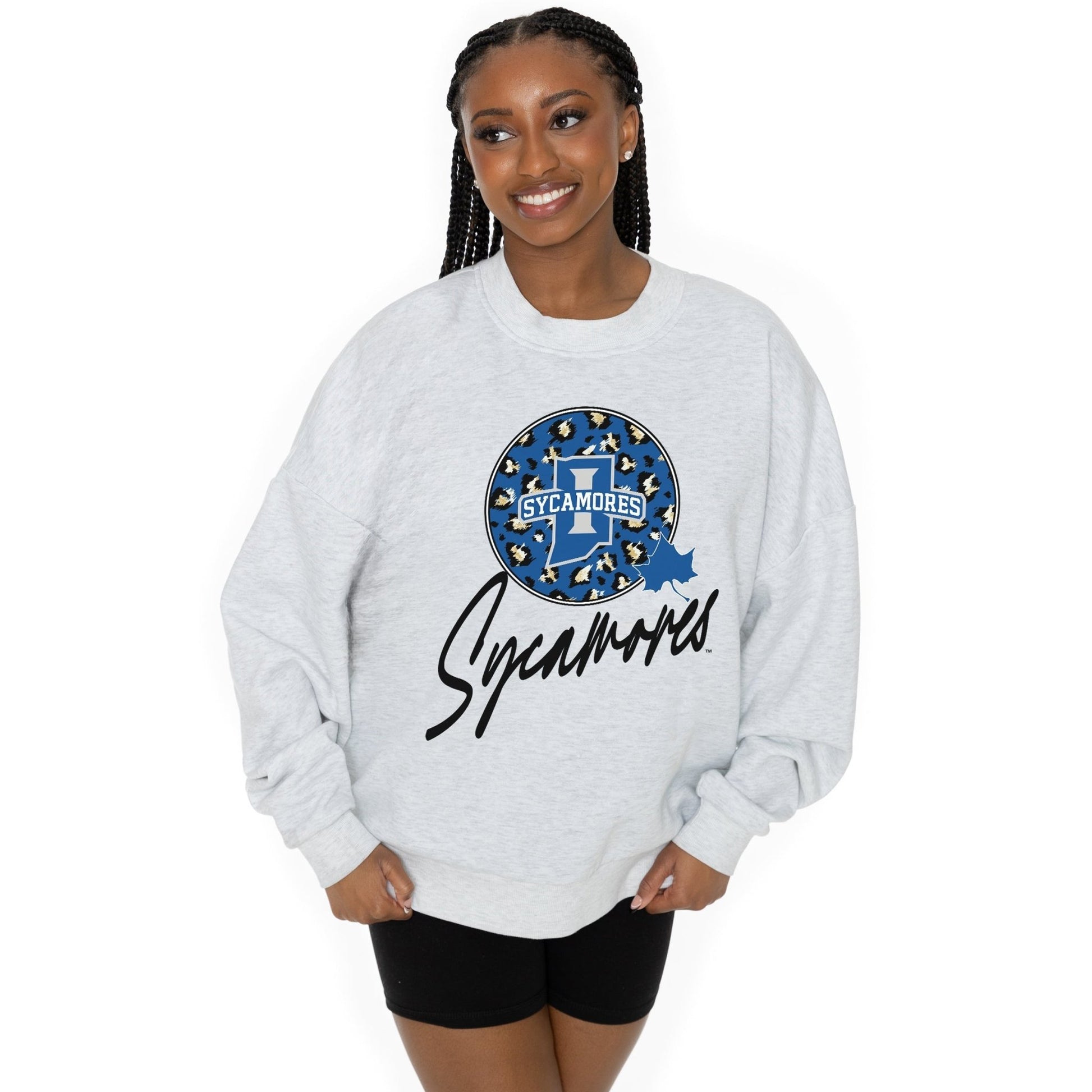 INDIANA STATE SYCAMORES GOING WILD LONG SLEEVE UNISEX FIT PREMIUM FLEECE CREWNECK SWEATSHIRT WITH RIBBED KNIT NECKLINE, WRIST, AND WAISTBAND - The Club
