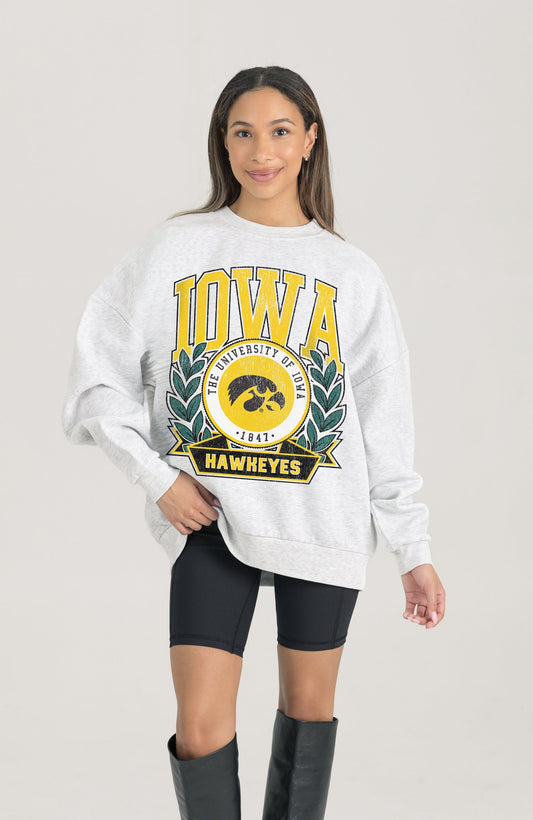 IOWA HAWKEYES HERITAGE PREMIUM FLEECE DROP SHOULDER CREWNECK PULLOVER