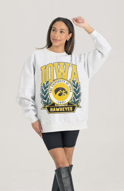 IOWA HAWKEYES HERITAGE PREMIUM FLEECE DROP SHOULDER CREWNECK PULLOVER