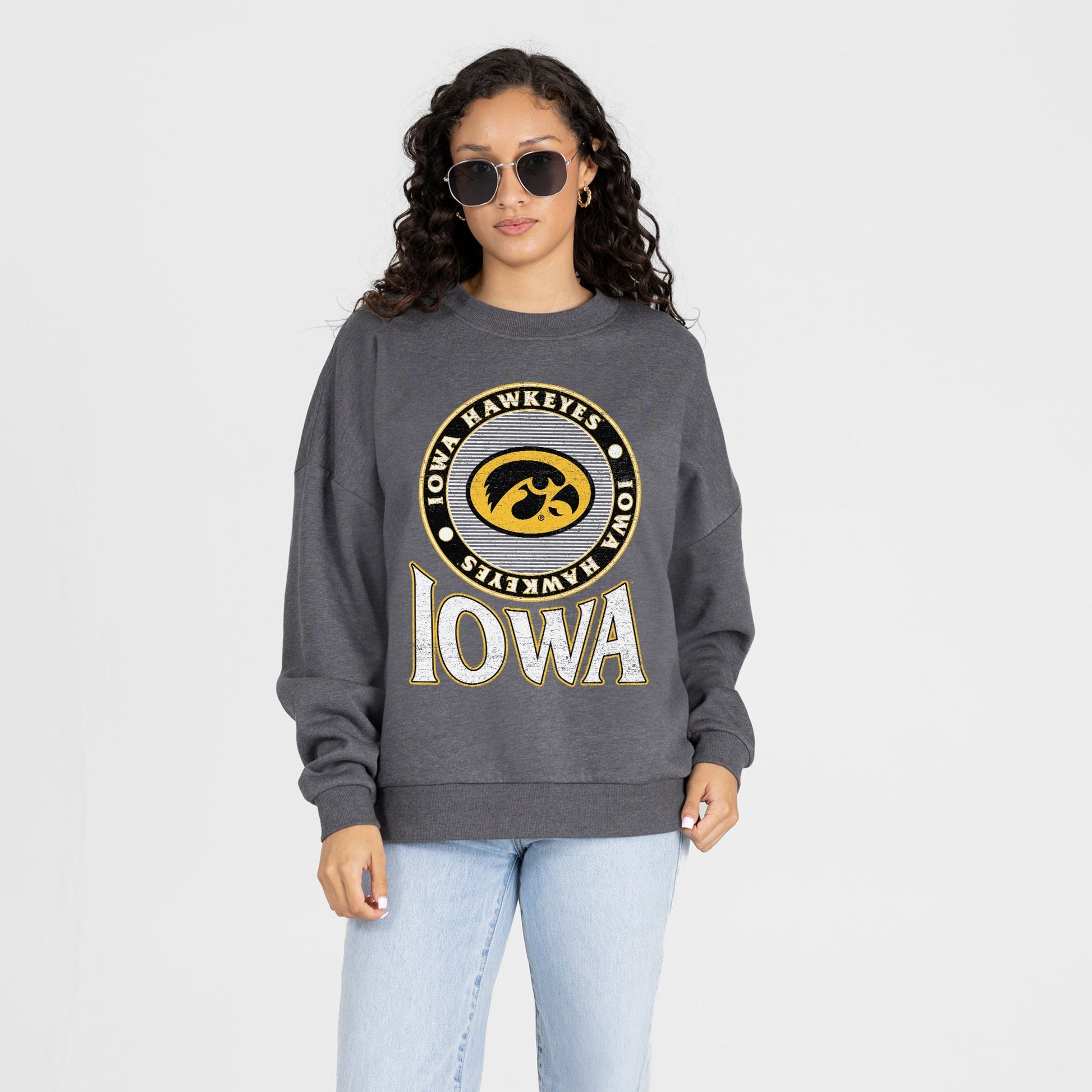 IOWA HAWKEYES SATURDAY SEAL PREMIUM FLEECE DROP SHOULDER CREWNECK PULLOVER