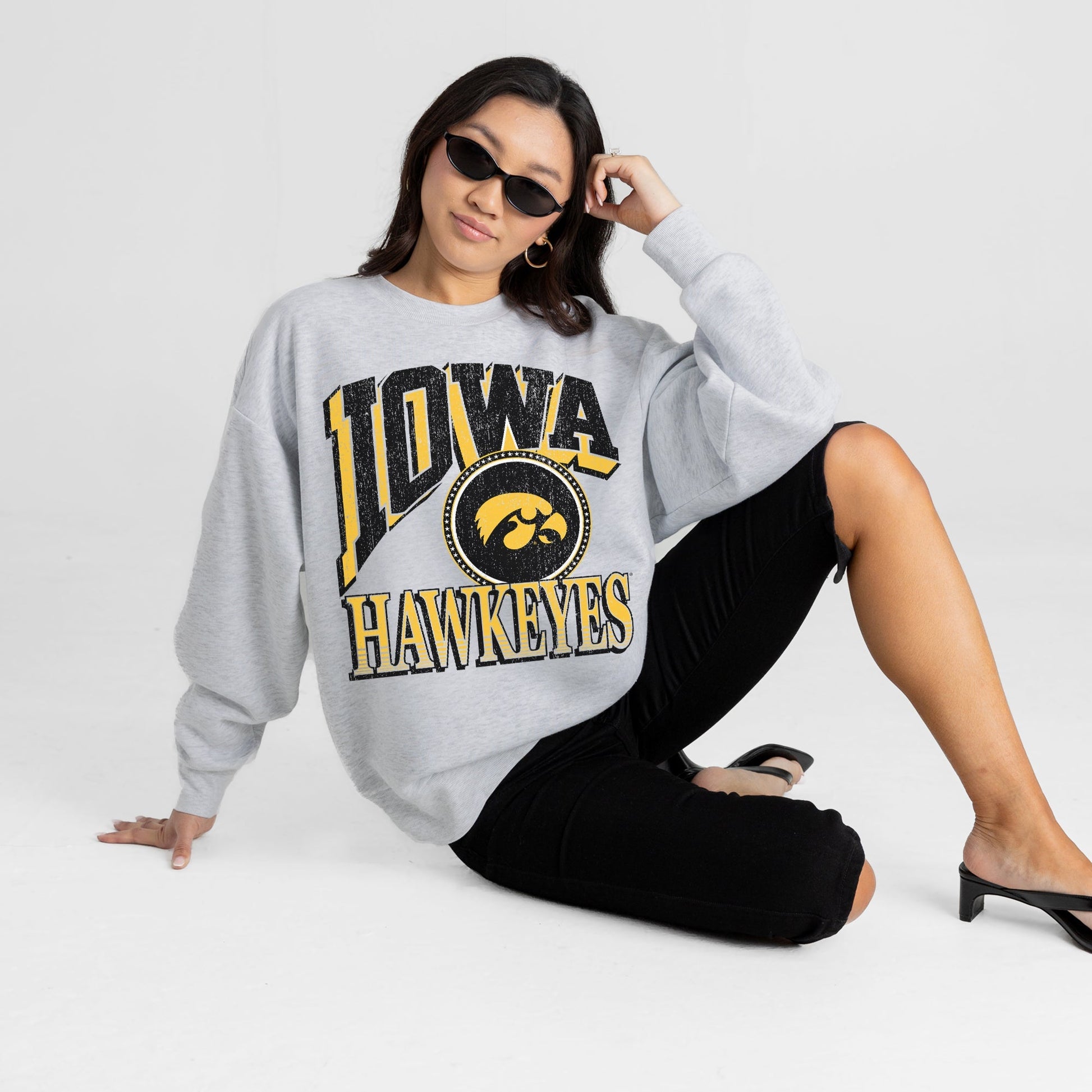 IOWA HAWKEYES GAME ON PREMIUM FLEECE DROP SHOULDER CREWNECK PULLOVER