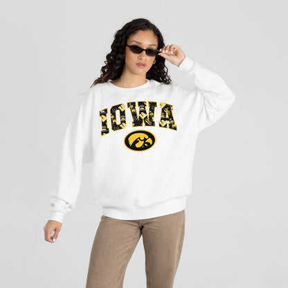 IOWA HAWKEYES SWEET PLAY PREMIUM FLEECE DROP SHOULDER CREWNECK PULLOVER