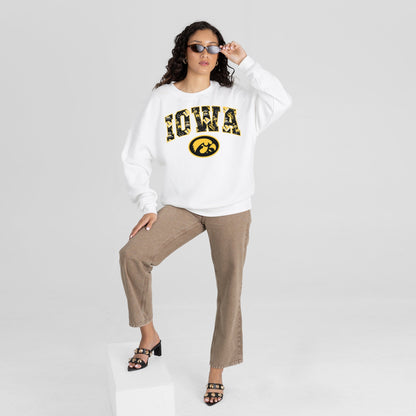 IOWA HAWKEYES SWEET PLAY PREMIUM FLEECE DROP SHOULDER CREWNECK PULLOVER