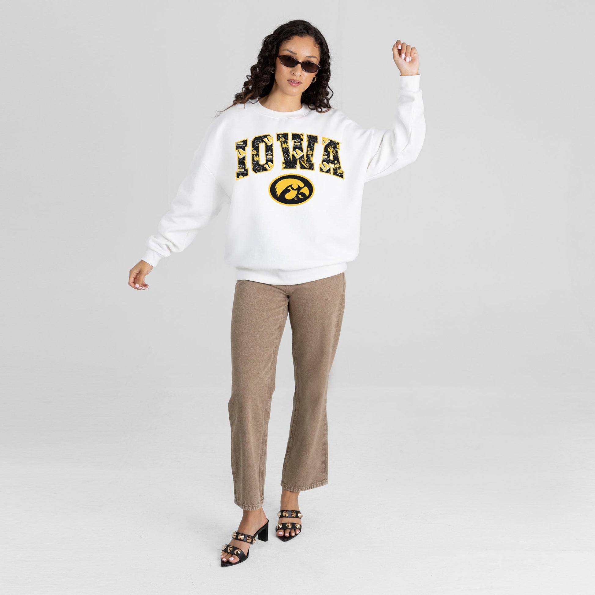 IOWA HAWKEYES SWEET PLAY PREMIUM FLEECE DROP SHOULDER CREWNECK PULLOVER
