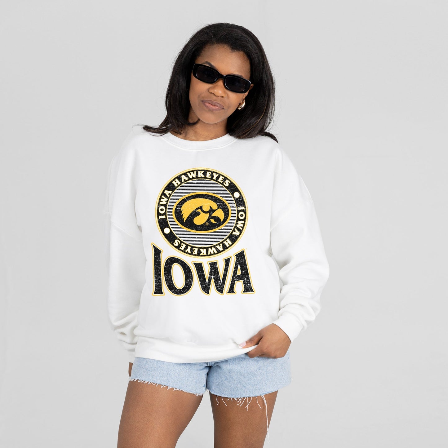 IOWA HAWKEYES ENDZONE PREMIUM FLEECE DROP SHOULDER CREWNECK PULLOVER