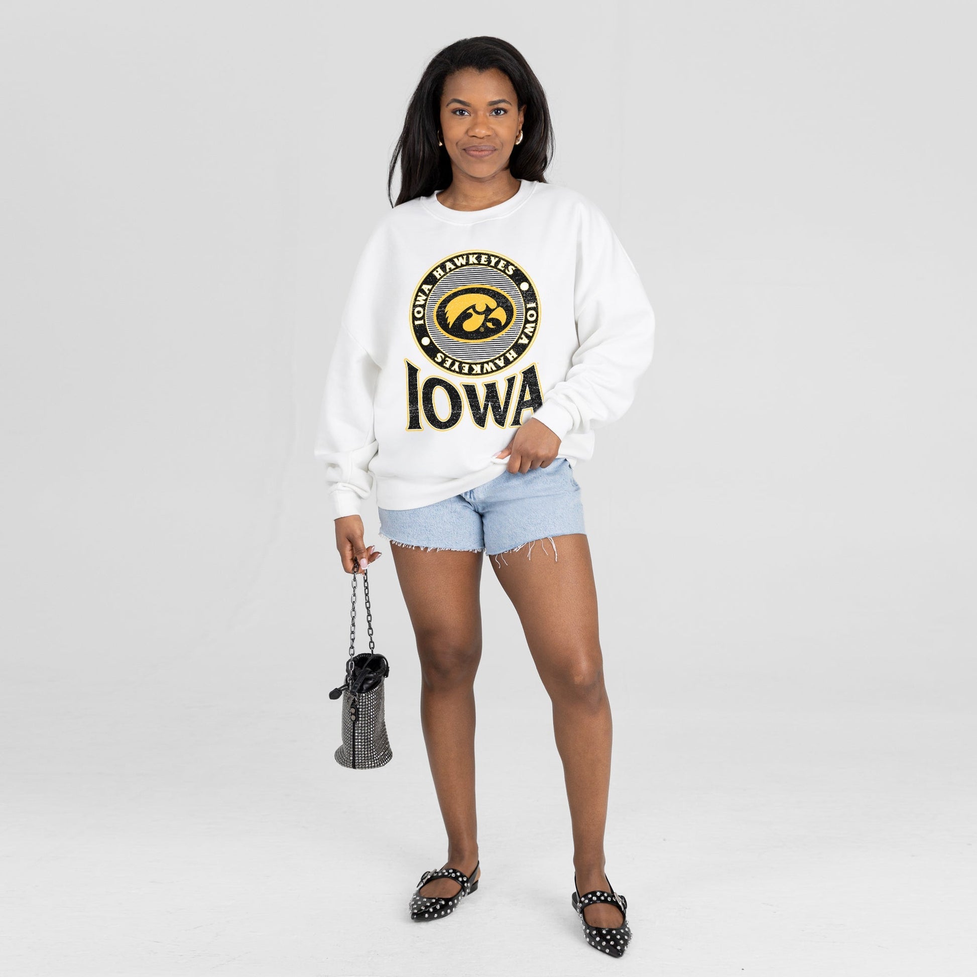 IOWA HAWKEYES ENDZONE PREMIUM FLEECE DROP SHOULDER CREWNECK PULLOVER