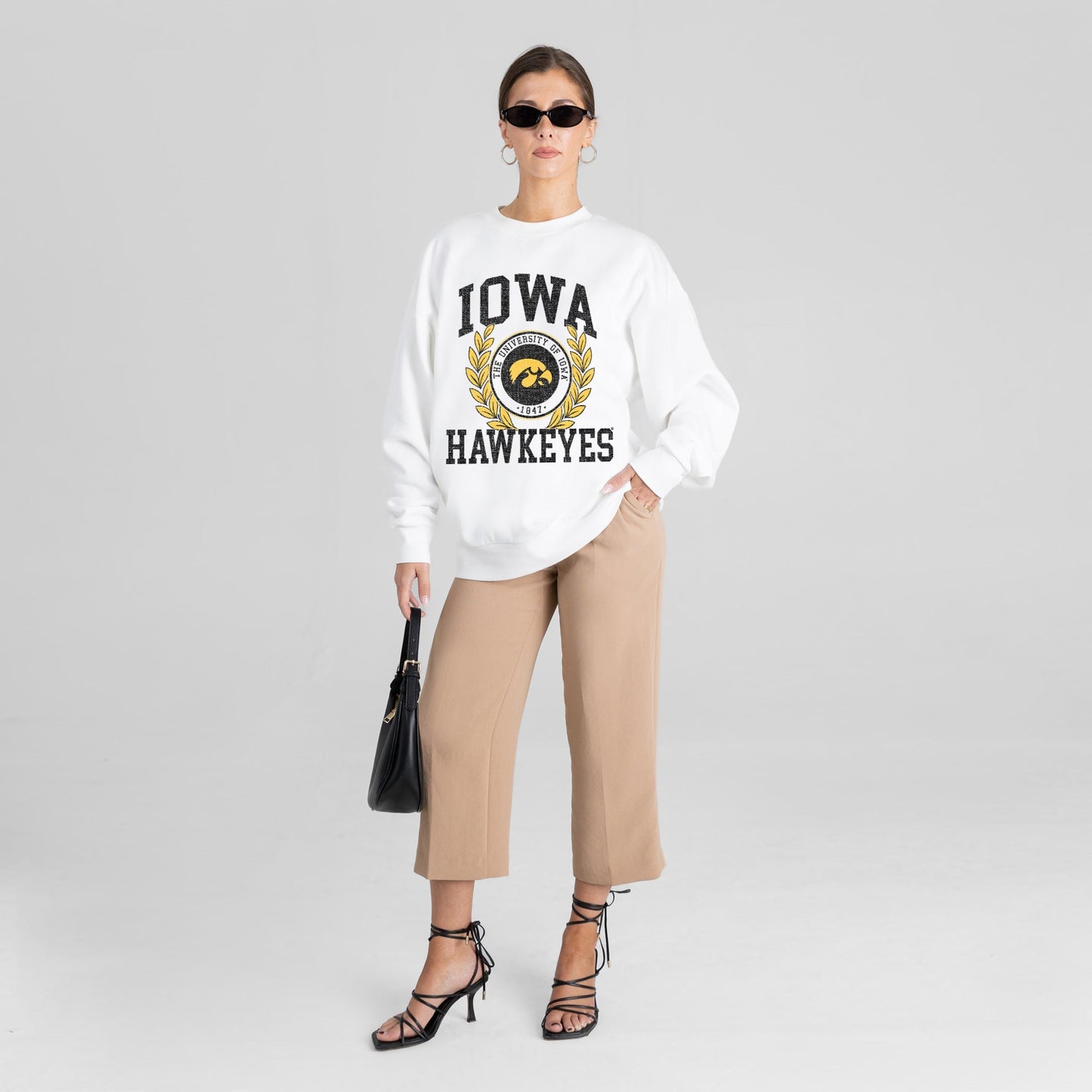 IOWA HAWKEYES GOLD STANDARD PREMIUM FLEECE DROP SHOULDER CREWNECK PULLOVER