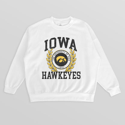 IOWA HAWKEYES GOLD STANDARD PREMIUM FLEECE DROP SHOULDER CREWNECK PULLOVER