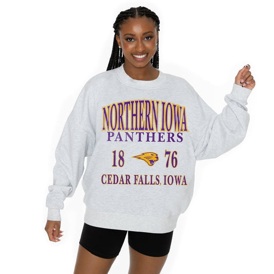 NORTHERN IOWA PANTHERS ALLEGIANCE LONG SLEEVE UNISEX FIT PREMIUM FLEECE CREWNECK SWEATSHIRT WITH RIBBED KNIT NECKLINE, WRIST, AND WAISTBAND - The Club