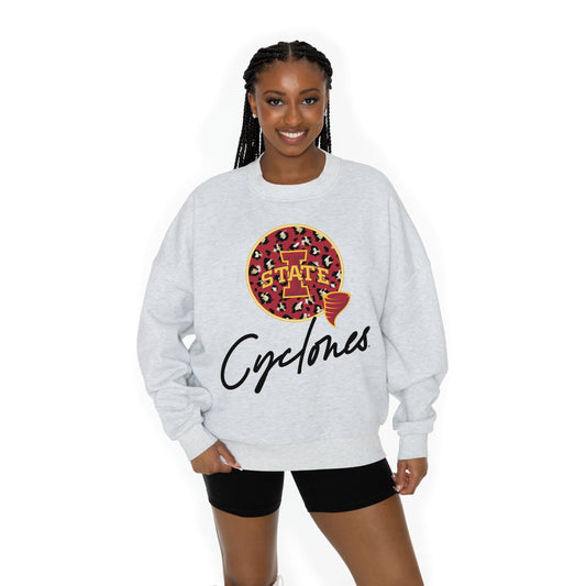 IOWA STATE CYCLONES GOING WILD LONG SLEEVE UNISEX FIT PREMIUM FLEECE CREWNECK SWEATSHIRT WITH RIBBED KNIT NECKLINE, WRIST, AND WAISTBAND