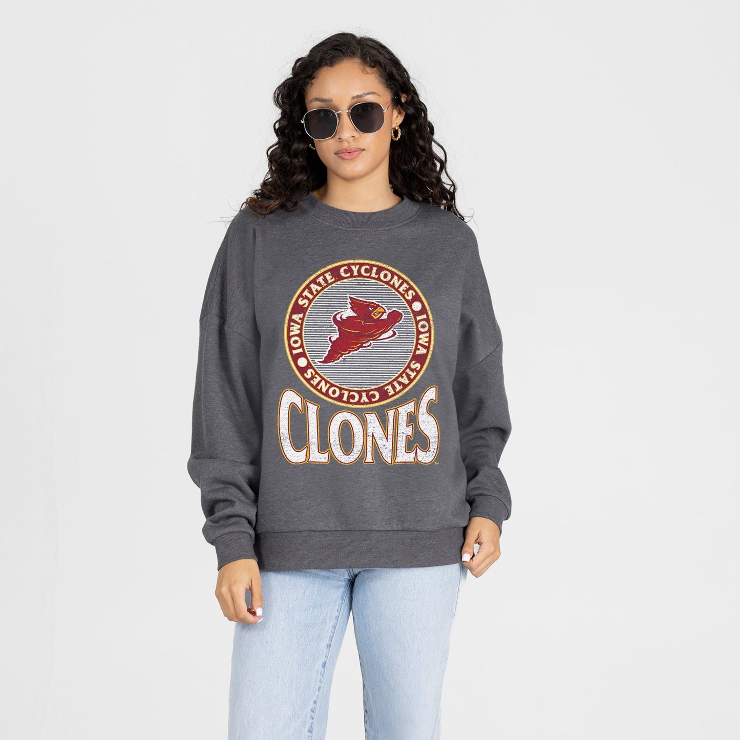 IOWA STATE CYCLONES SATURDAY SEAL PREMIUM FLEECE DROP SHOULDER CREWNECK PULLOVER