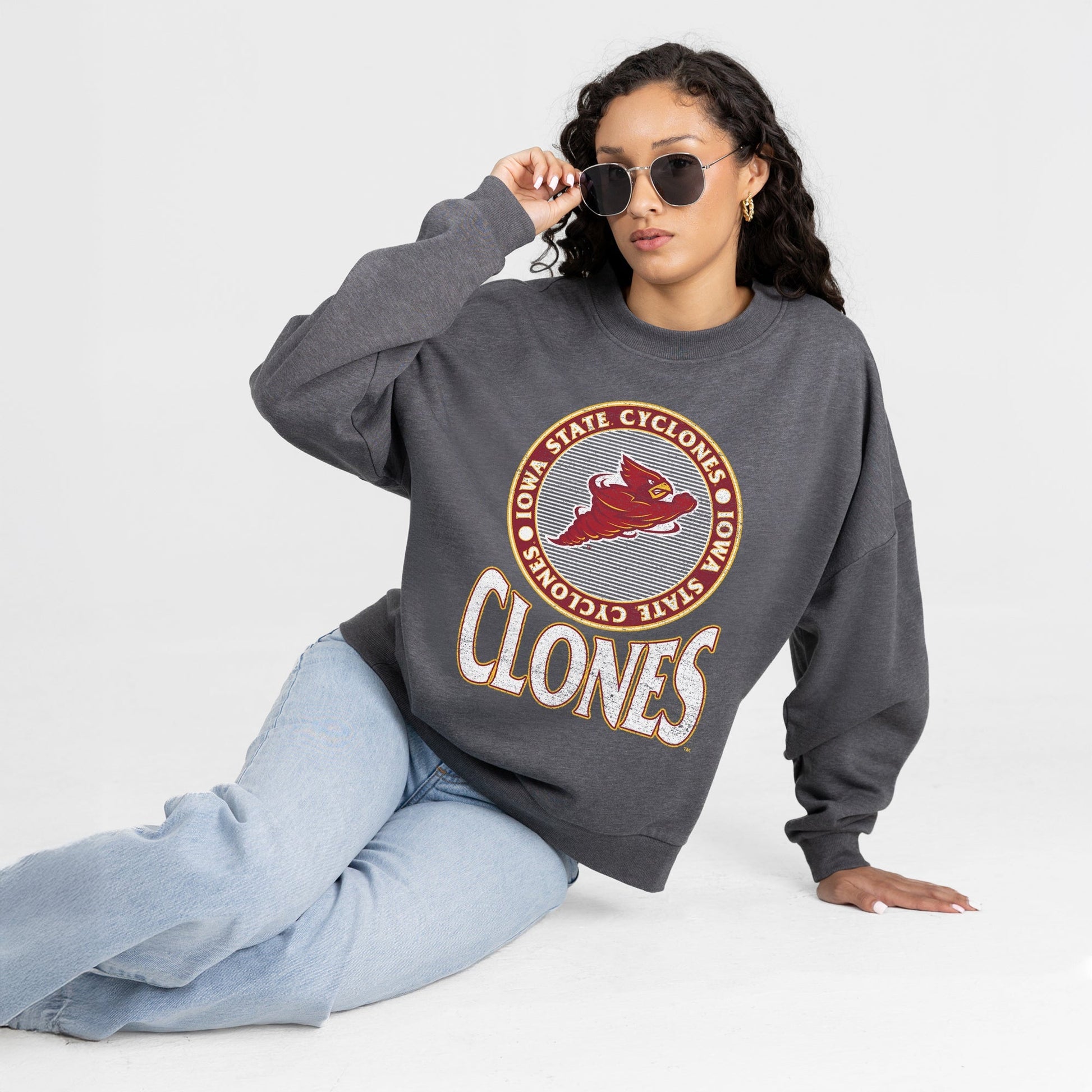 IOWA STATE CYCLONES SATURDAY SEAL PREMIUM FLEECE DROP SHOULDER CREWNECK PULLOVER
