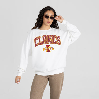 IOWA STATE CYCLONES SWEET PLAY PREMIUM FLEECE DROP SHOULDER CREWNECK PULLOVER