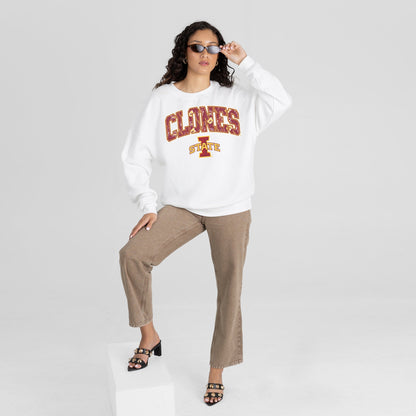 IOWA STATE CYCLONES SWEET PLAY PREMIUM FLEECE DROP SHOULDER CREWNECK PULLOVER