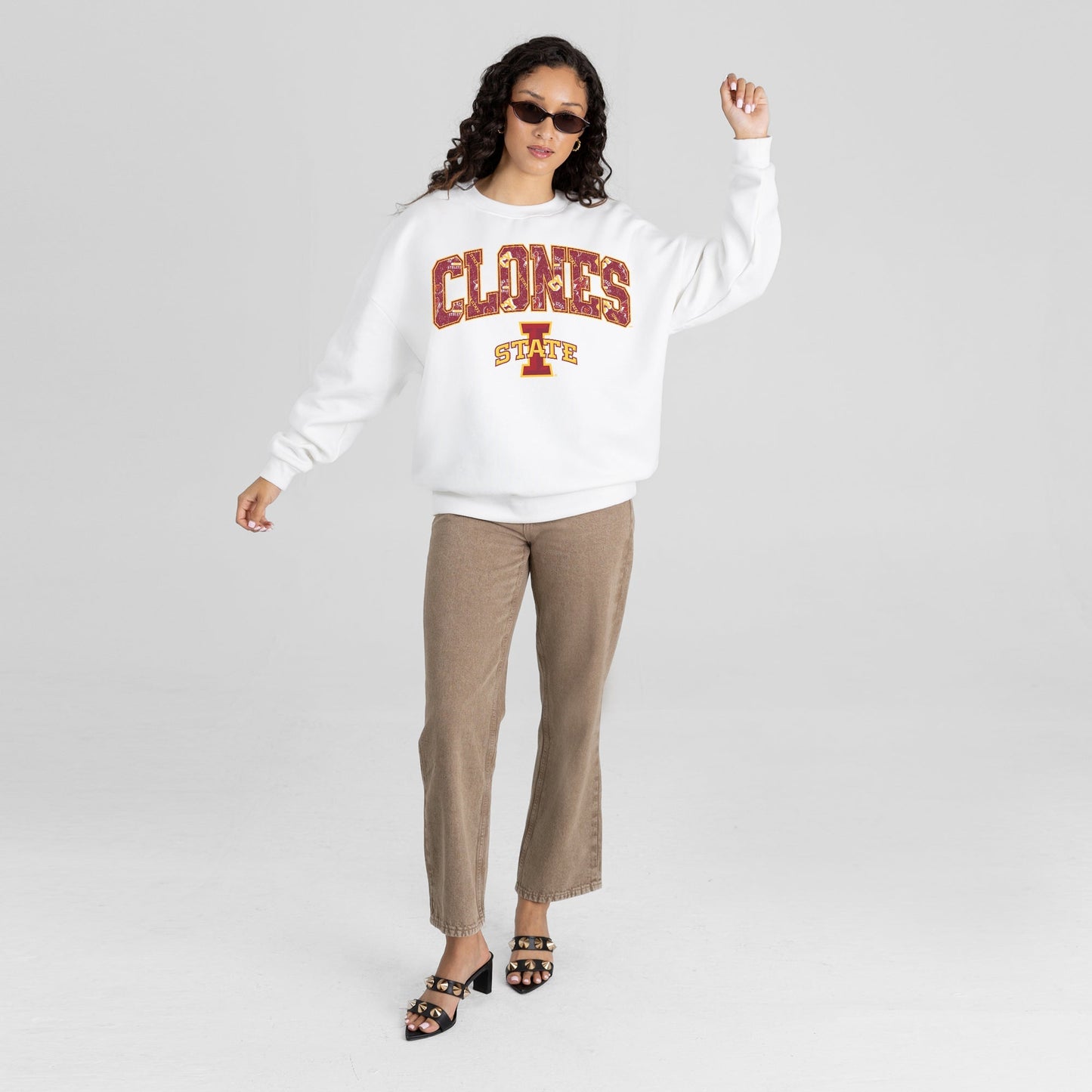 IOWA STATE CYCLONES SWEET PLAY PREMIUM FLEECE DROP SHOULDER CREWNECK PULLOVER