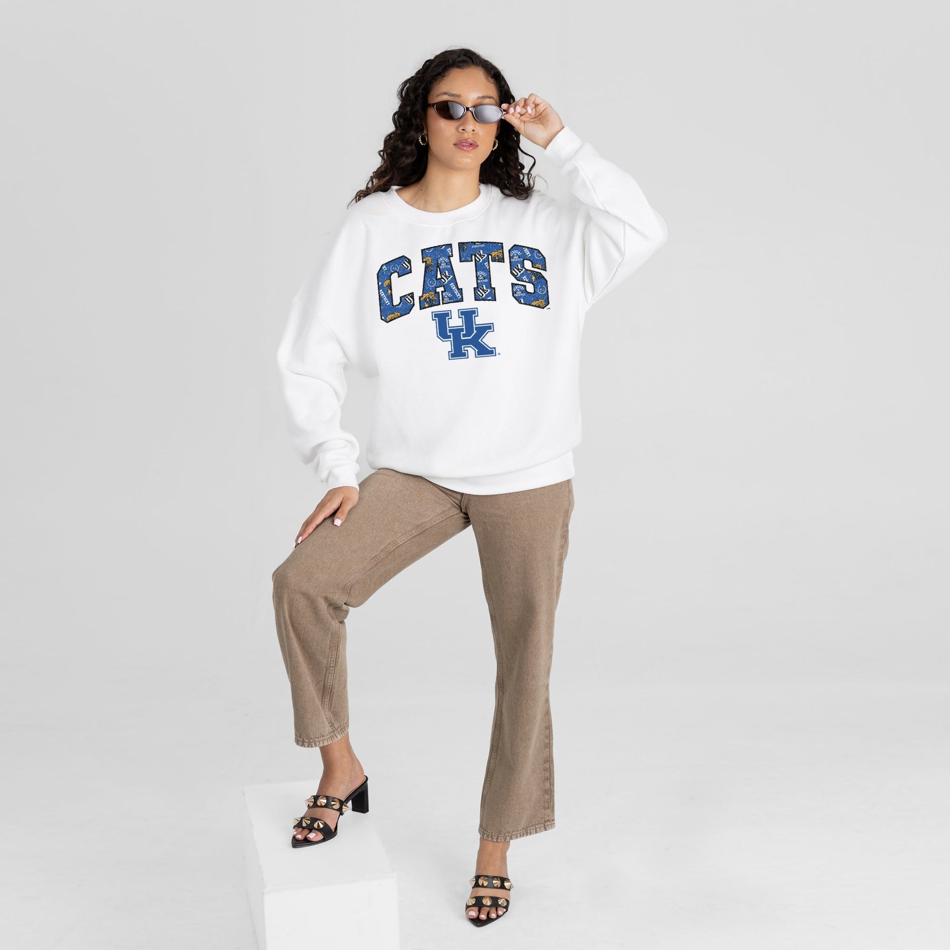 KENTUCKY WILDCATS SWEET PLAY PREMIUM FLEECE DROP SHOULDER CREWNECK PULLOVER