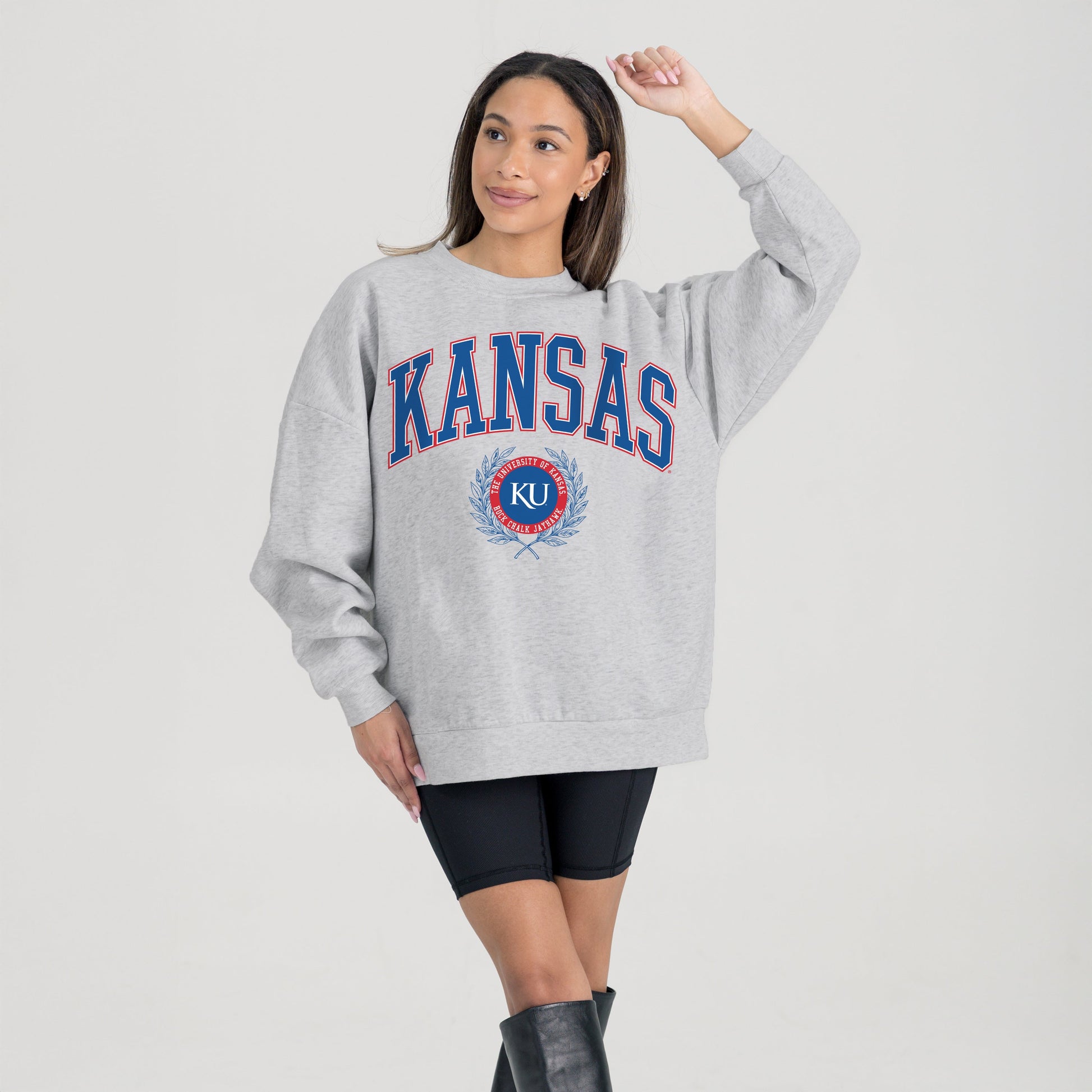 KANSAS JAYHAWKS TRADITION REFINED PREMIUM FLEECE CREWNECK PULLOVER