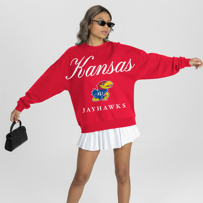 KANSAS JAYHAWKS LEGACY CLUB PREMIUM FLEECE DROP SHOULDER CREWNECK PULLOVER