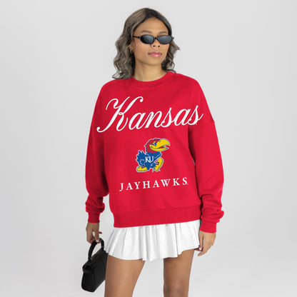 KANSAS JAYHAWKS LEGACY CLUB PREMIUM FLEECE DROP SHOULDER CREWNECK PULLOVER