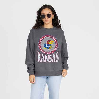 KANSAS JAYHAWKS SATURDAY SEAL PREMIUM FLEECE DROP SHOULDER CREWNECK PULLOVER