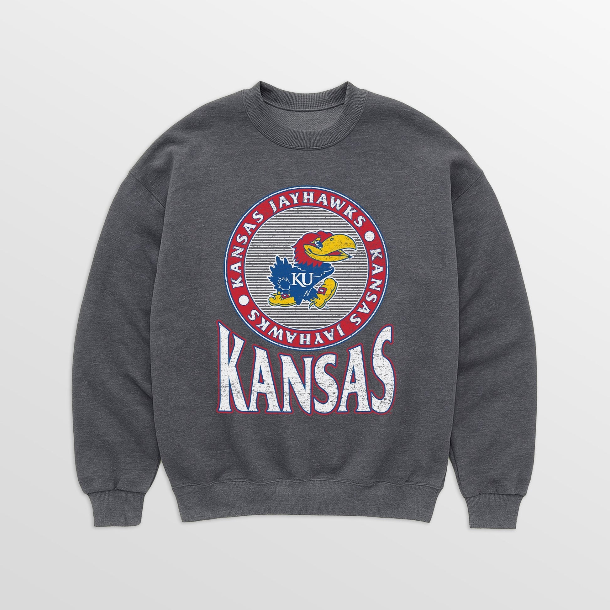 KANSAS JAYHAWKS SATURDAY SEAL PREMIUM FLEECE DROP SHOULDER CREWNECK PULLOVER