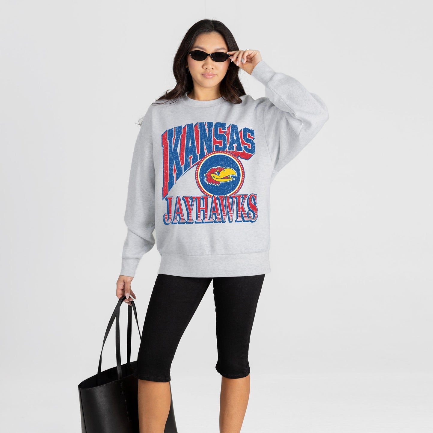 KANSAS JAYHAWKS GAME ON PREMIUM FLEECE DROP SHOULDER CREWNECK PULLOVER