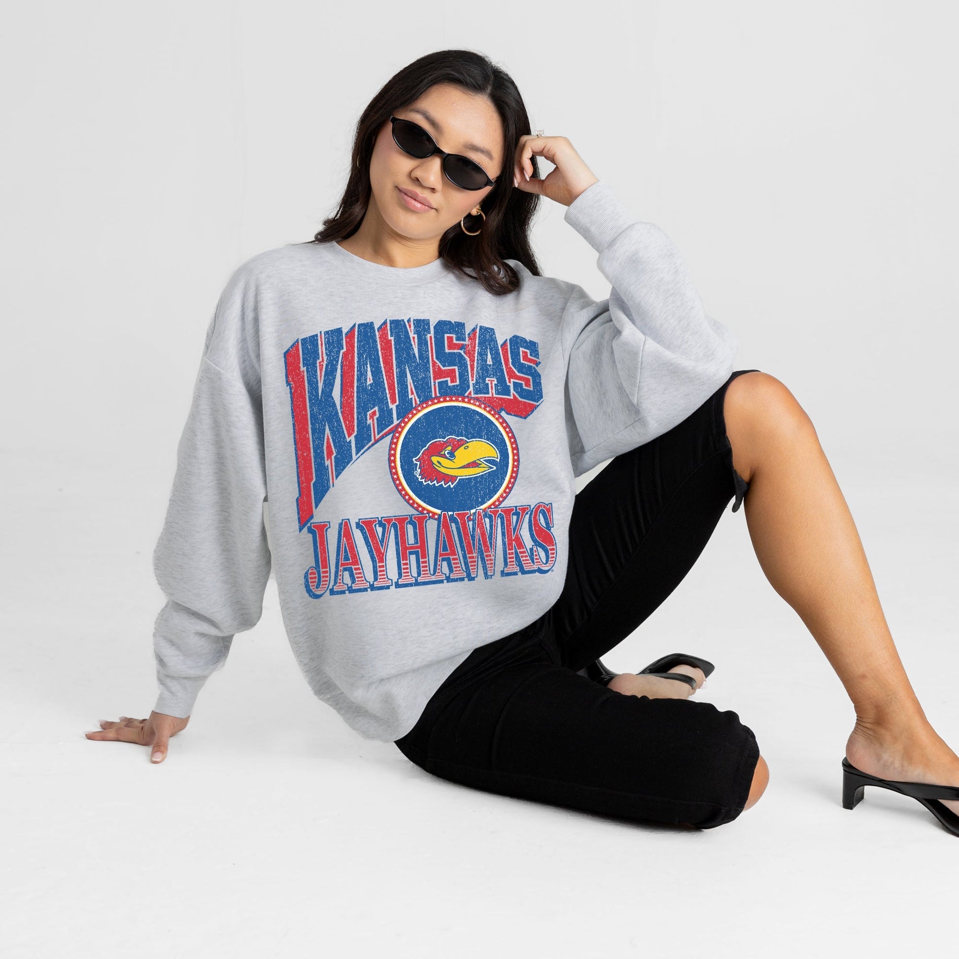 KANSAS JAYHAWKS GAME ON PREMIUM FLEECE DROP SHOULDER CREWNECK PULLOVER