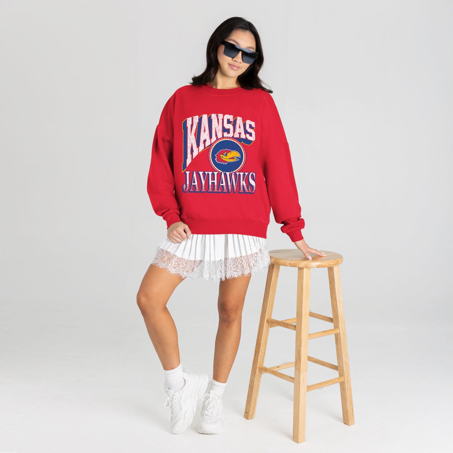 KANSAS JAYHAWKS MAIN CHARACTER PREMIUM FLEECE DROP SHOULDER CREWNECK PULLOVER