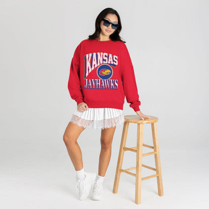 KANSAS JAYHAWKS MAIN CHARACTER PREMIUM FLEECE DROP SHOULDER CREWNECK PULLOVER