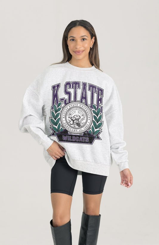 KANSAS STATE WILDCATS HERITAGE PREMIUM FLEECE DROP SHOULDER CREWNECK PULLOVER