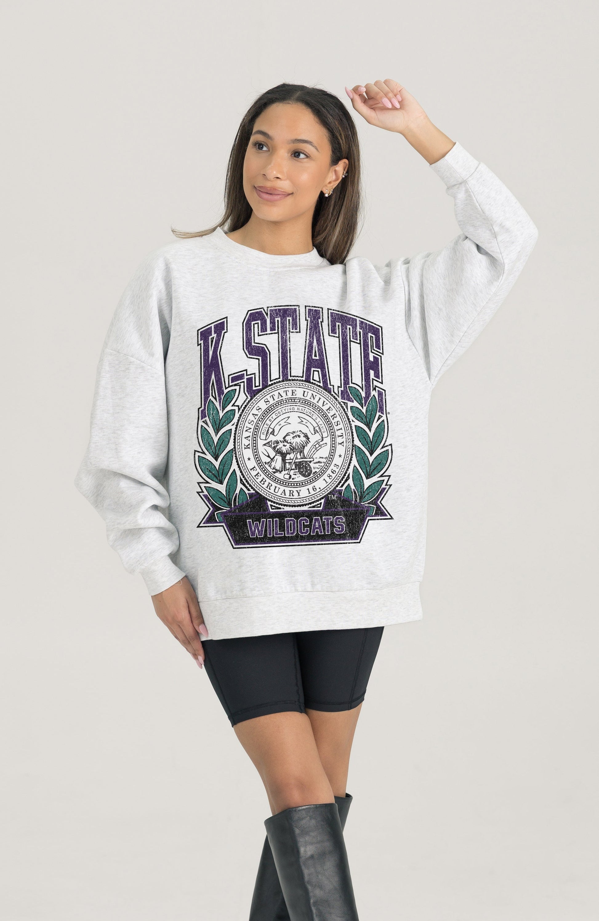 KANSAS STATE WILDCATS HERITAGE PREMIUM FLEECE DROP SHOULDER CREWNECK PULLOVER