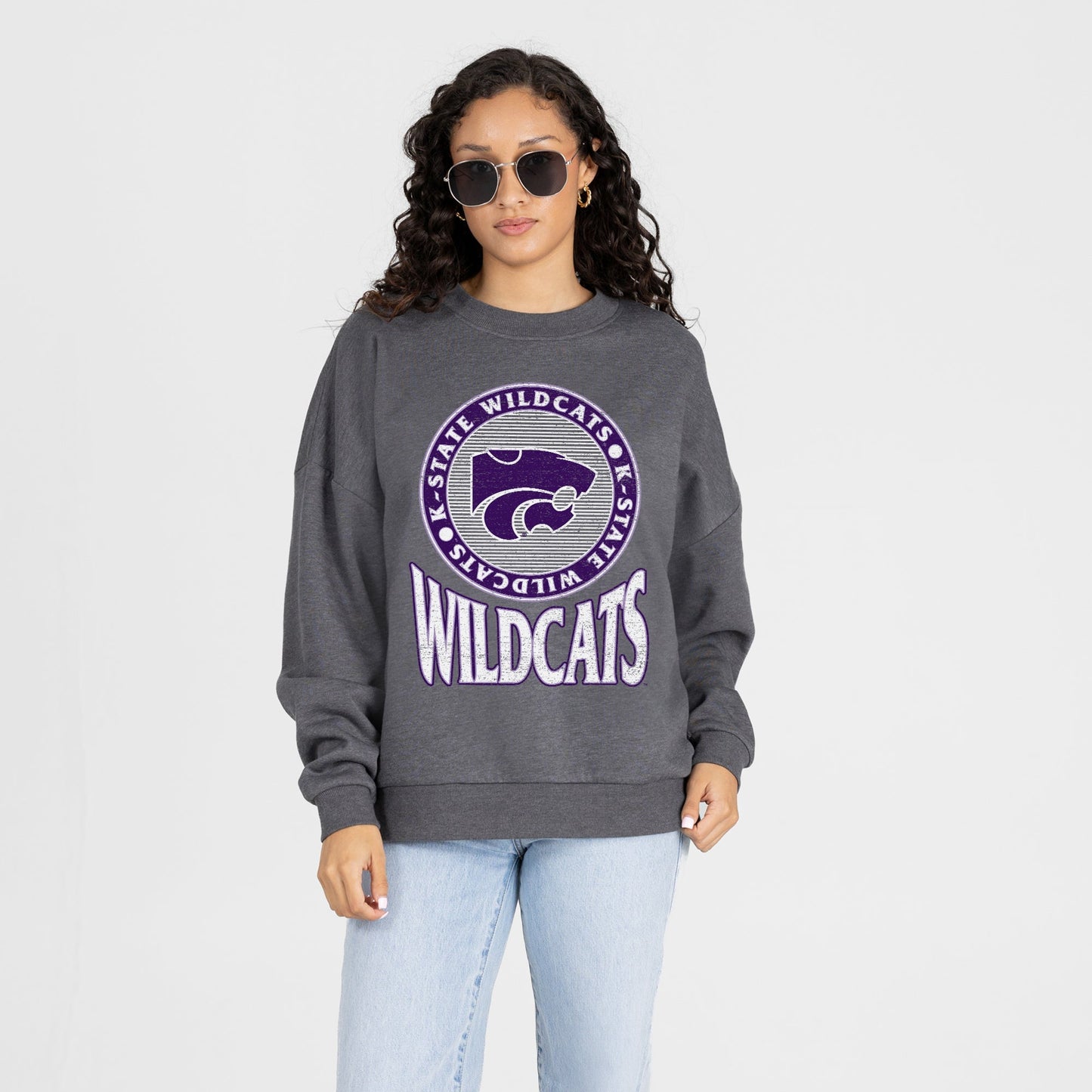 KANSAS STATE WILDCATS SATURDAY SEAL PREMIUM FLEECE DROP SHOULDER CREWNECK PULLOVER
