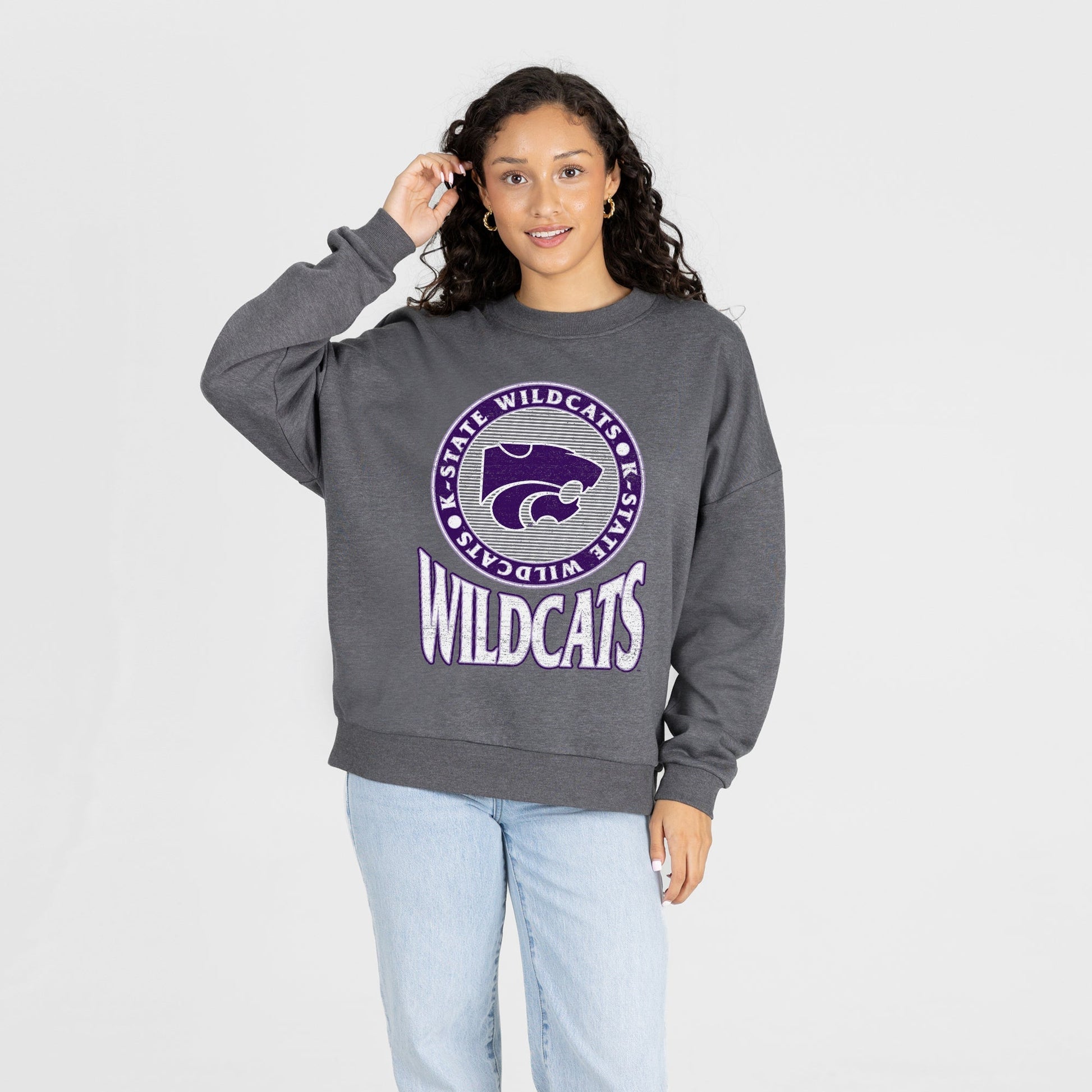 KANSAS STATE WILDCATS SATURDAY SEAL PREMIUM FLEECE DROP SHOULDER CREWNECK PULLOVER